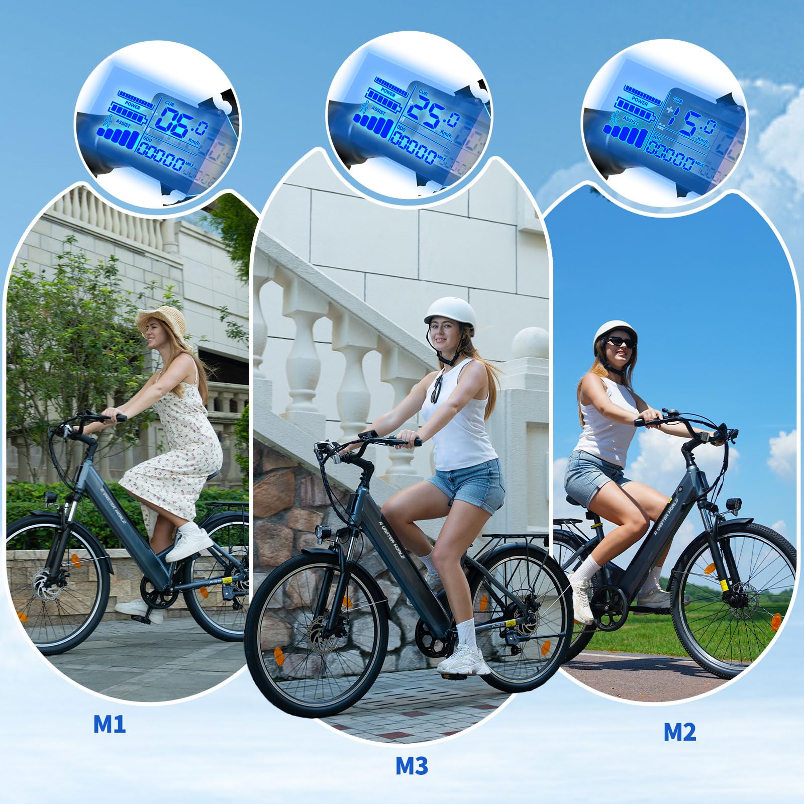 Bici Elettrica 26 Pollici Uomo Donna, Batteria 48V 7,8Ah, 25 km/h, 7 Velocità, Freni a Disco, Sospensione Anteriore, LED, Bicicletta Elettrica per Città