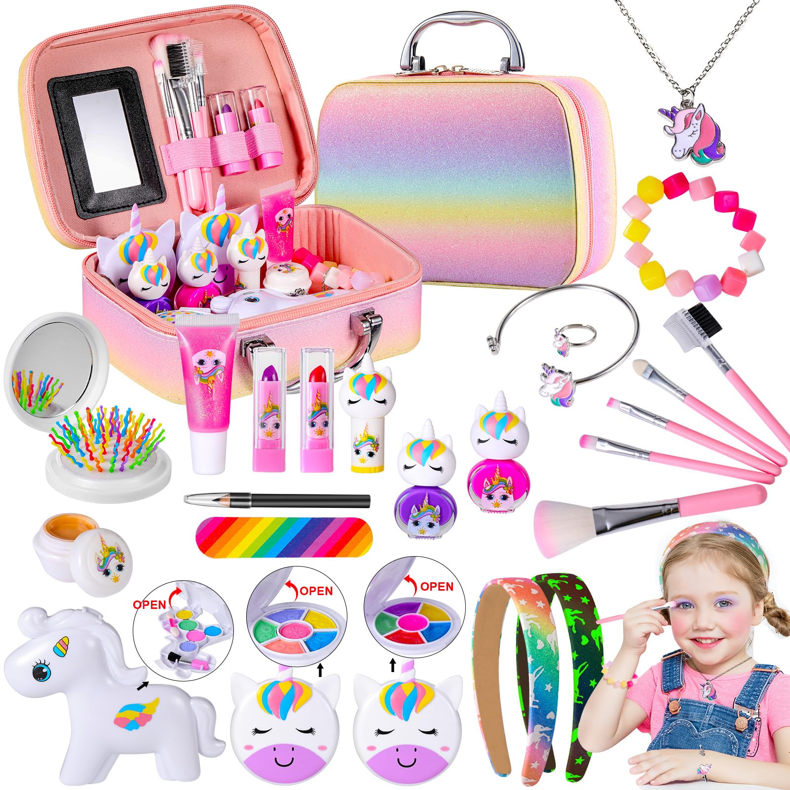 Kids Makeup Sets for Girls, Unicorn Childrens Makeup Sets with Cosmetic  Bag, Toddler Makeup Set Washable Kids Toys Little Girls Princess Birthday