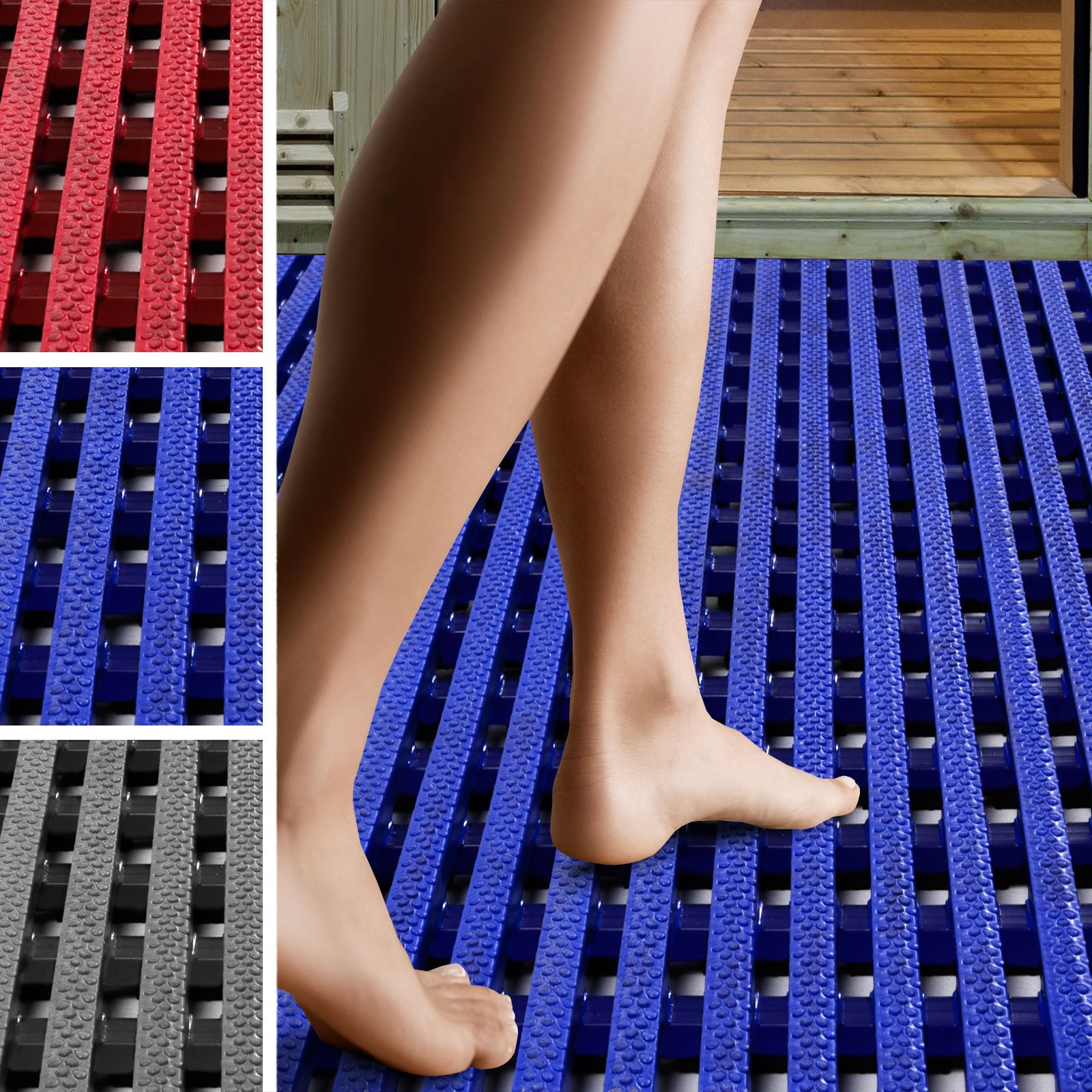 Tappetino antiscivolo antibatterico Aqua-Grip per ambienti bagnati come piscine o docce, Blu