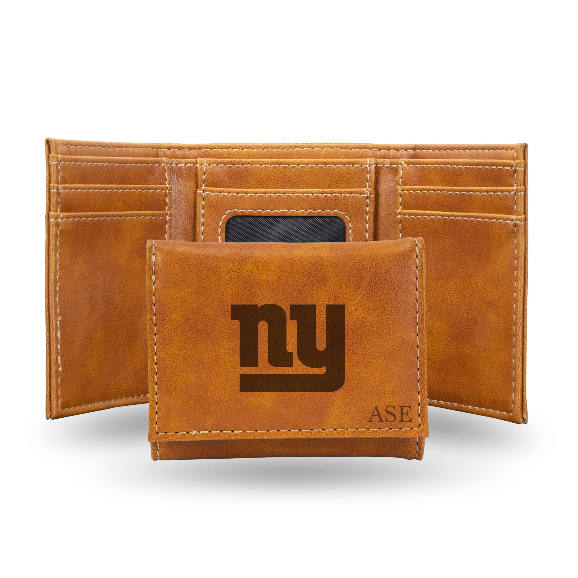Rico Industries NFL New York Giants Brown Personalized-Custom Laser Engraved Tri-fold Wallet - Slim Wallet