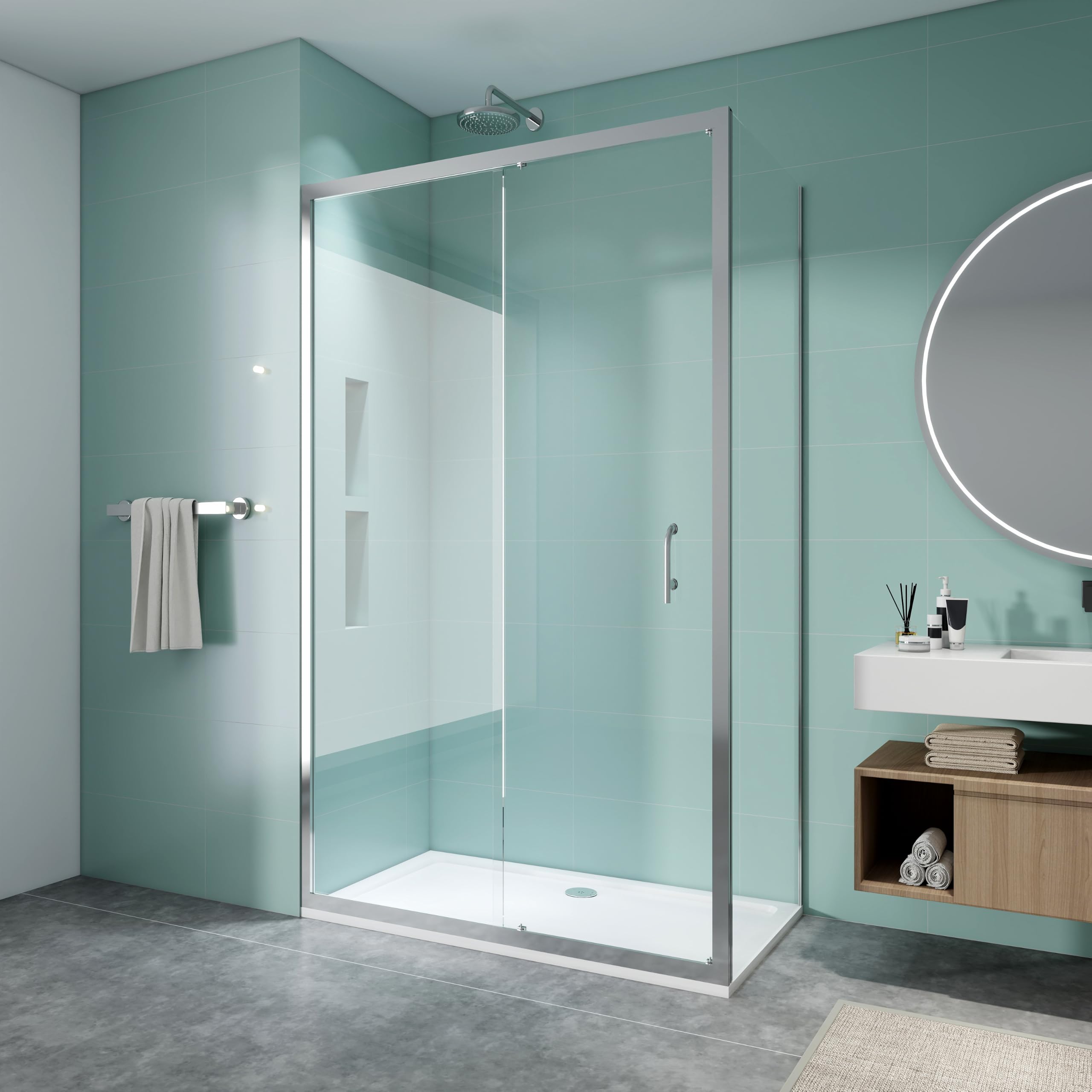 1200mm Sliding Shower Enclosure, 5mm Toughened Glass Shower Cubicle,Chrome