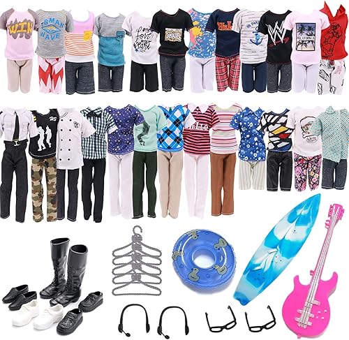25 piezas de ropa de muñeca y accesorios para muñeca Ken incluyendo 5 piezas hechas a mano juego de ropa casual al azar zapatos gafas auriculares