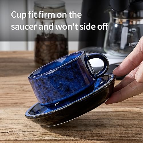 Miniatura 4 de JIEMEI HOME - Tazas de capuchino apilables de porcelana con platillos y soporte de metal, tazas de espresso de 7 onzas para café con leche, bebidas