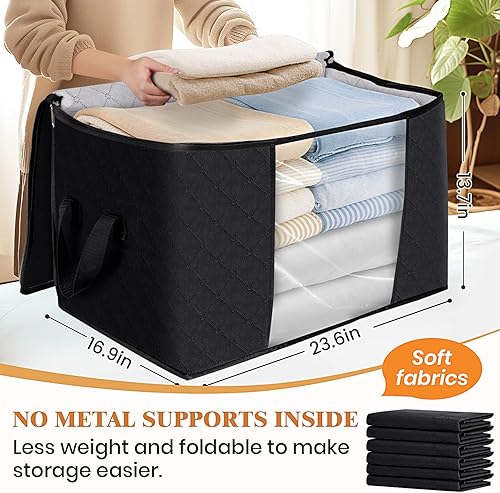 Vista 44 de Fab totes Paquete de 6 bolsas de almacenamiento plegables para mantas, contenedores de almacenamiento para organizar dormitorio, armario, ropa, Negro