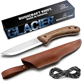 Faca Bushcraft Aço Carbono Cabo Nogueira Bainha Couro Bsh2