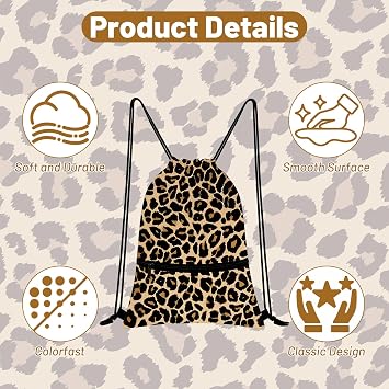 Classic Leopard Print Drawstring Bags, Large Capacity Drawstring Backpack, Draw String Bags for Children and Adults, Lightweight Swimming Bag for School Swimming Travel Beach