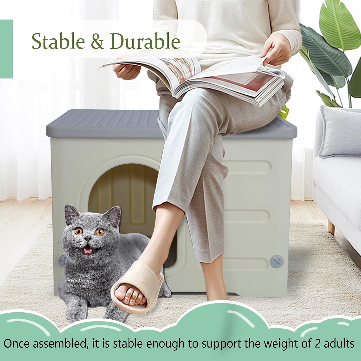 review Plastic Cat House Outdoor & Indoor, Feral Cat Houses Waterproof Outdoor Cat House for Feral Cats, Outside Cat Shelter for Small Pet, Assemble and Clean Easily-Grey