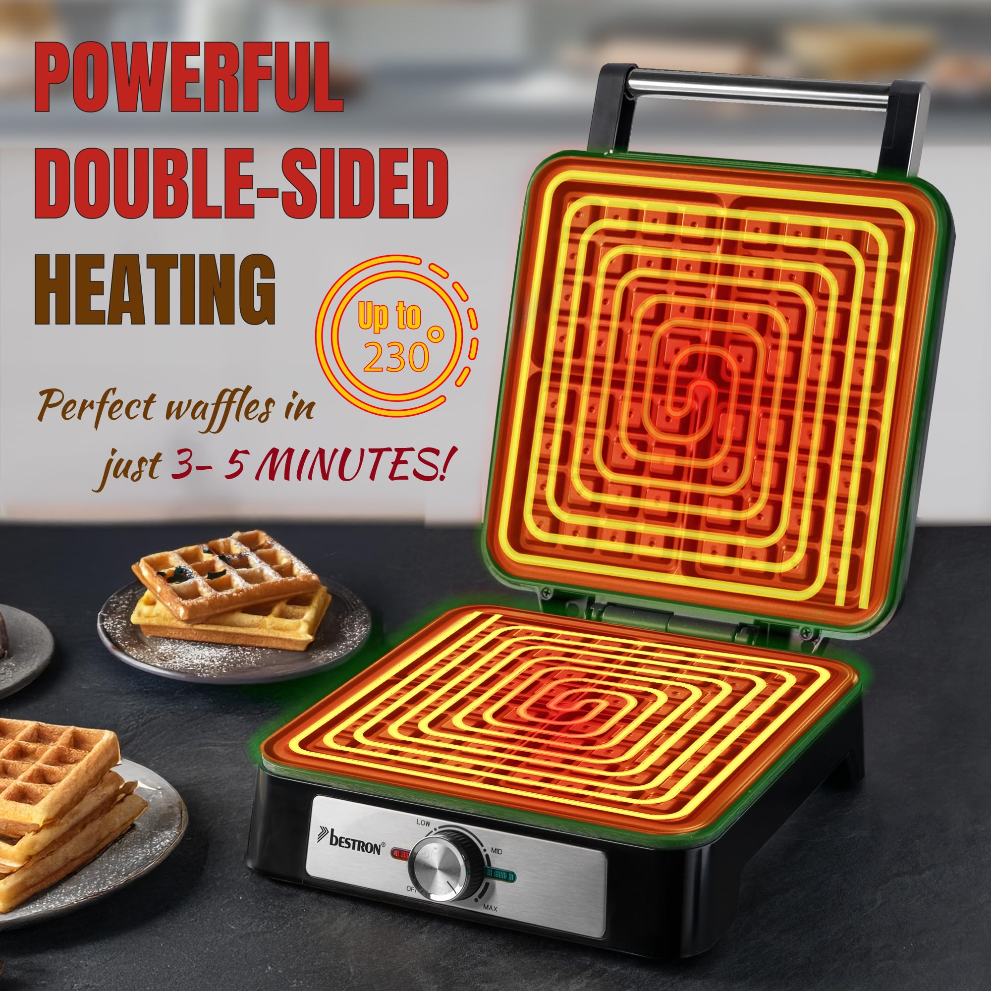 Bestron ASW1600S - Piastra per waffle belga, in acciaio, colore: Argento