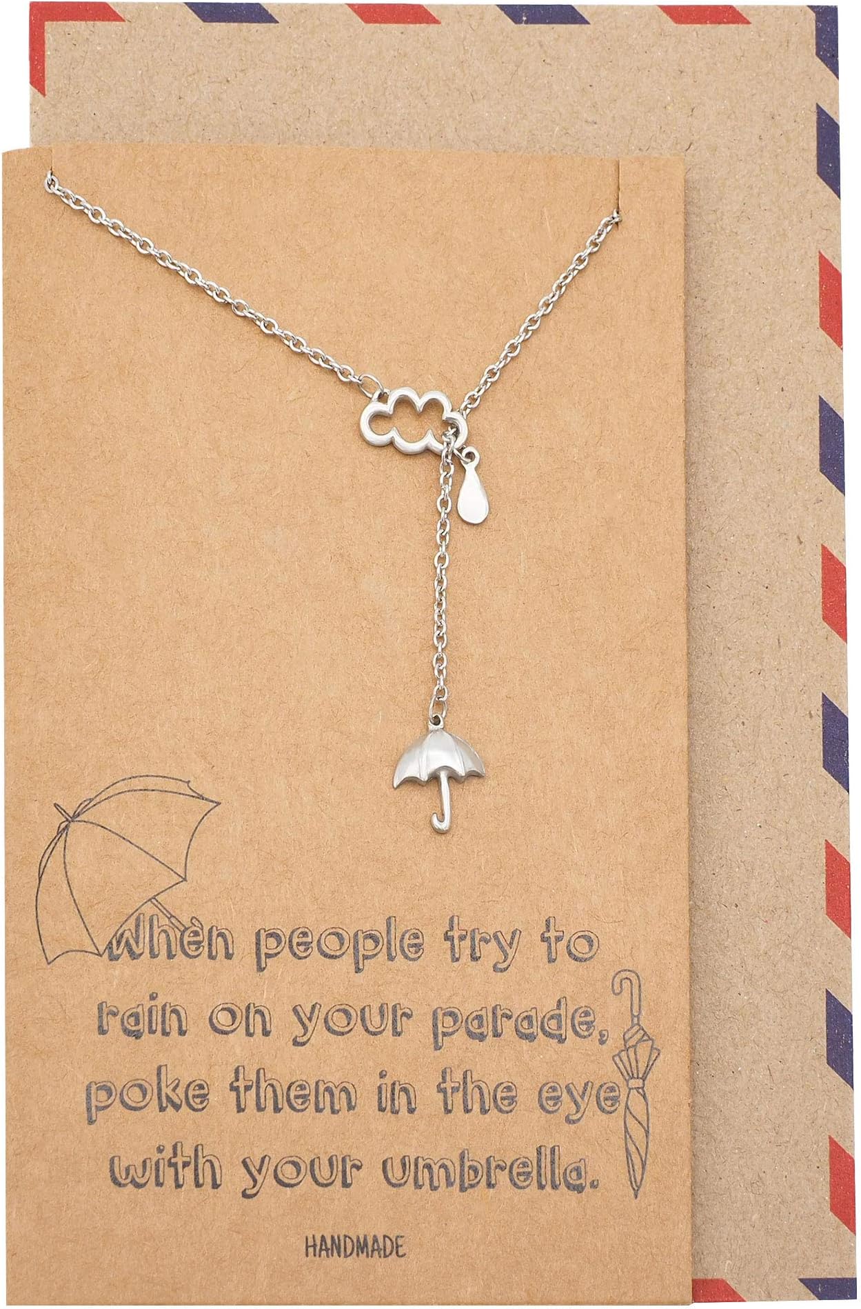 quan jewelryCloud Rain and Umbrella Charms Pendant, Lariat Necklace, Birthday Gifts for Best Friends with Funny Greeting Card