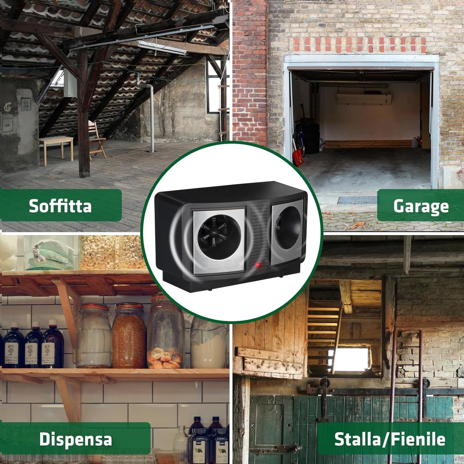 Sandokan, Repellente Ultrasuoni per Topi Ratti e Ghiri, Dissuasore Elettronico Scaccia Topi Potente Copertura 200mq, Dispositivo Anti Roditori Silenzioso per Interno Garage e Soffitte Cavo 5V Incluso