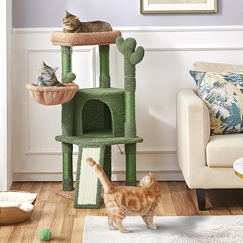 Miniatura 2 de Topeakmart Árbol de gato de cactus de 42 pulgadas de alto con sisal natural bonita torre para gatos con postes para rascar plataforma condominio