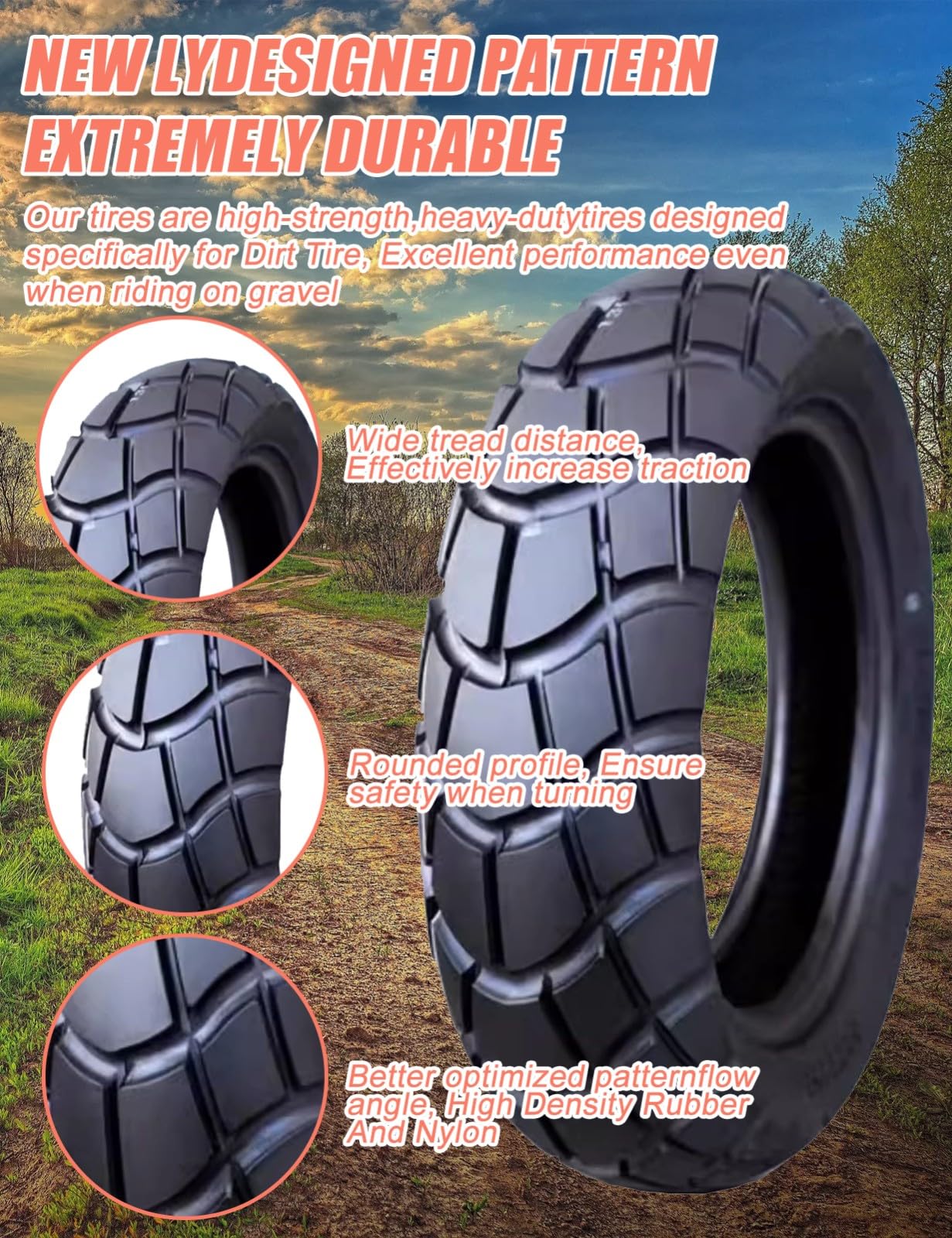 130/70-12 Reifen für Roller/Moped, 6 P.R, 280 kPa, max. Tragfähigkeit: 260 kg, 62 l, 130/70/12 Schlauchlos, rutschfeste Lauffläche, verschleißfestes Offroad-Profil