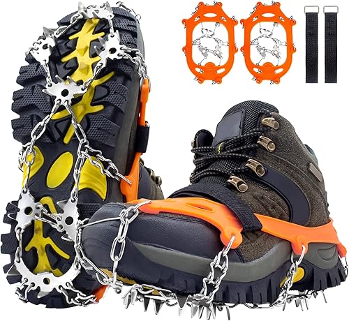 Crampons - Tacos de hielo antideslizantes con 28 picos de acero inoxidable adecuados para todas las botas zapatos gran protección para senderismo