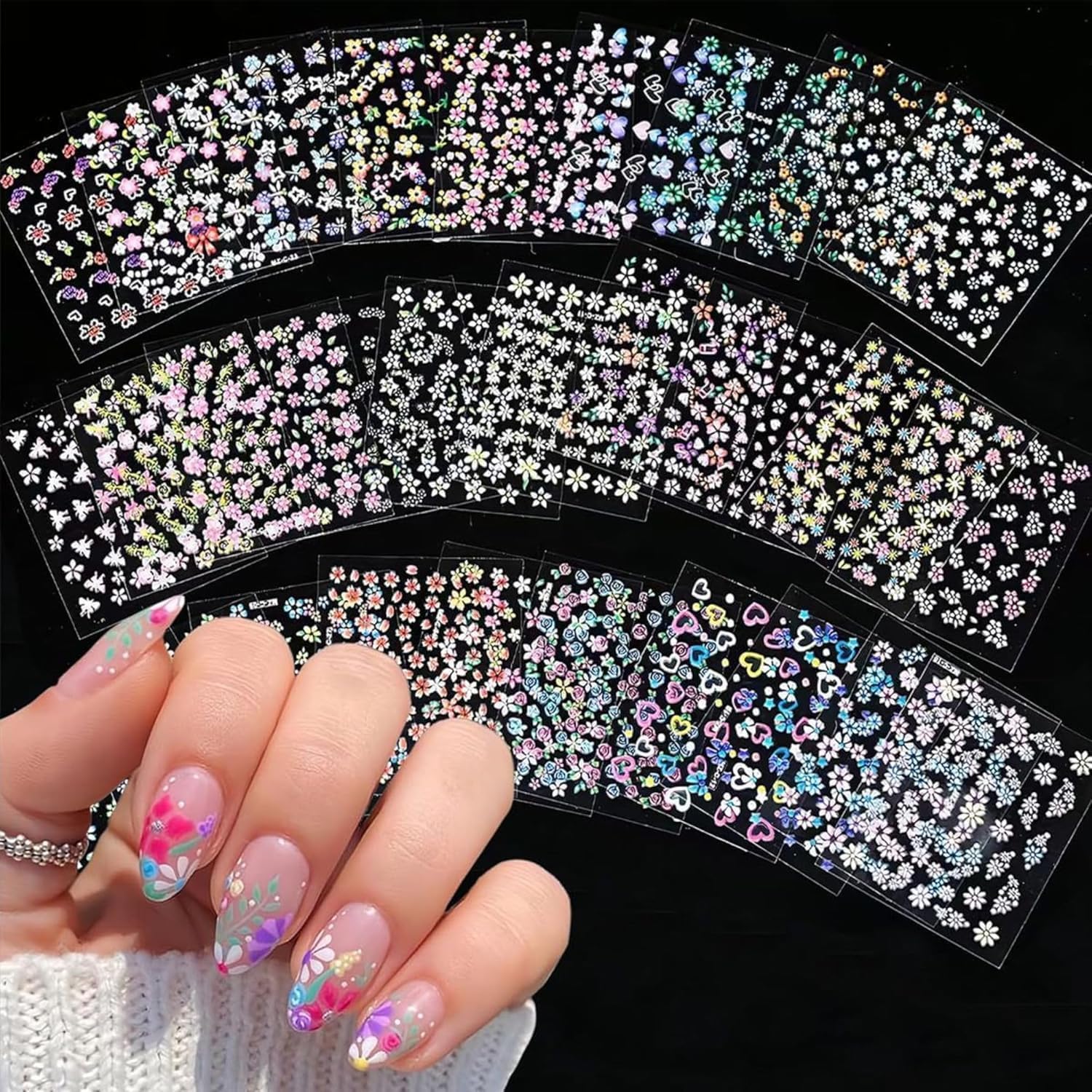 Nail Art Stickers 30 Sheets | Mini Flower & Daisy Nail Stickers | 3D Self Adhesive Floral Nail Decals | Colorful Nail Decoration Stickers for Natural & Press On Nails | DIY Nail Art Kit-image-41