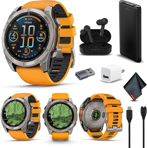 Miniatura 9 de Garmin Fenix 8 AMOLED Premium Multisport GPS Smartwatch gris pizarra con banda de silicona negra, linterna LED incorporada, paquete de reloj negro,