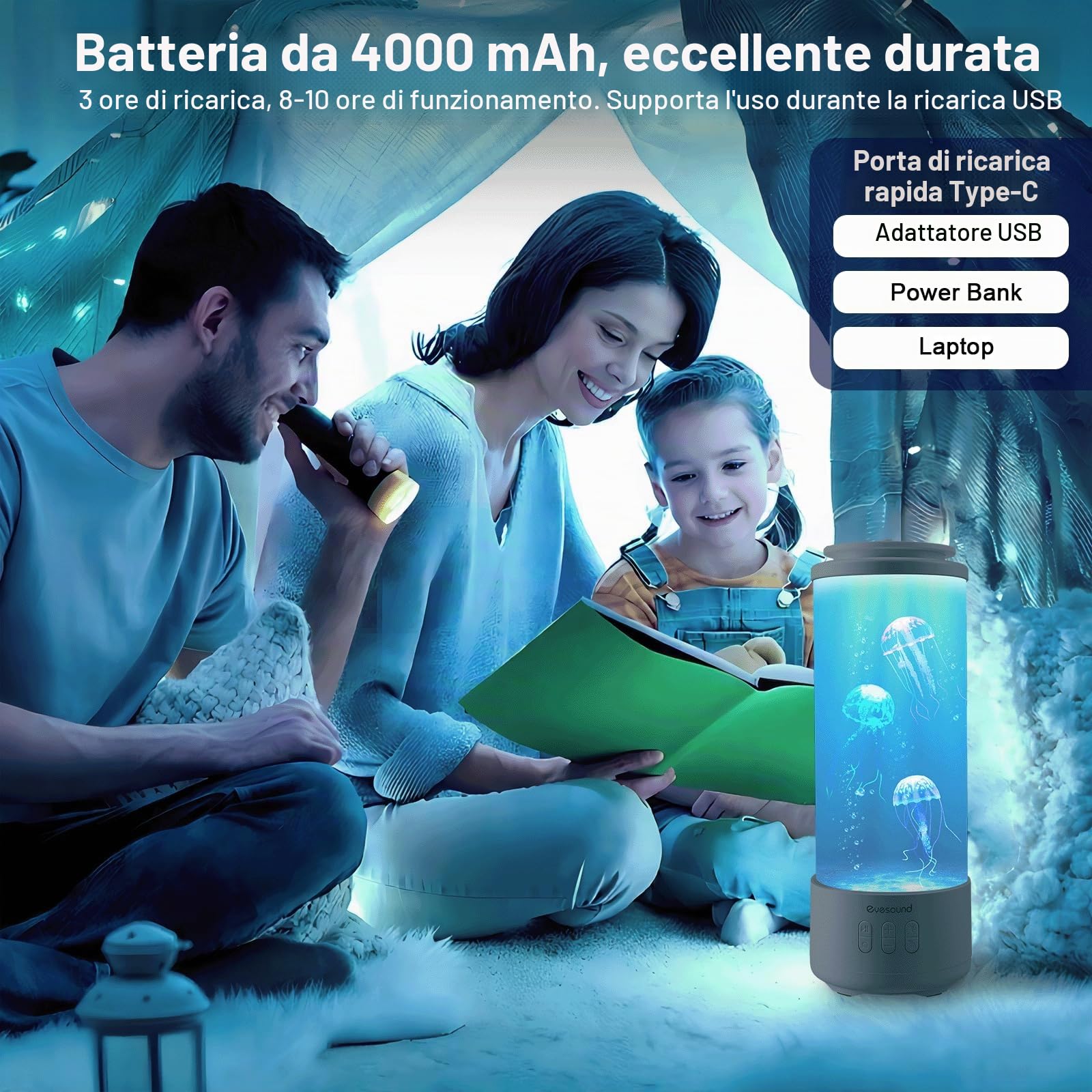 Lampada Meduse Acquario,Con Altoparlante Bluetooth, Batteria Da 3000 Mah E Telecomando,7 Colori E 4 Modalità, Controllo Della Velocità, Jellyfish Lava Lampada Per La Casa Regalo Per Bambini (Bianco-2)