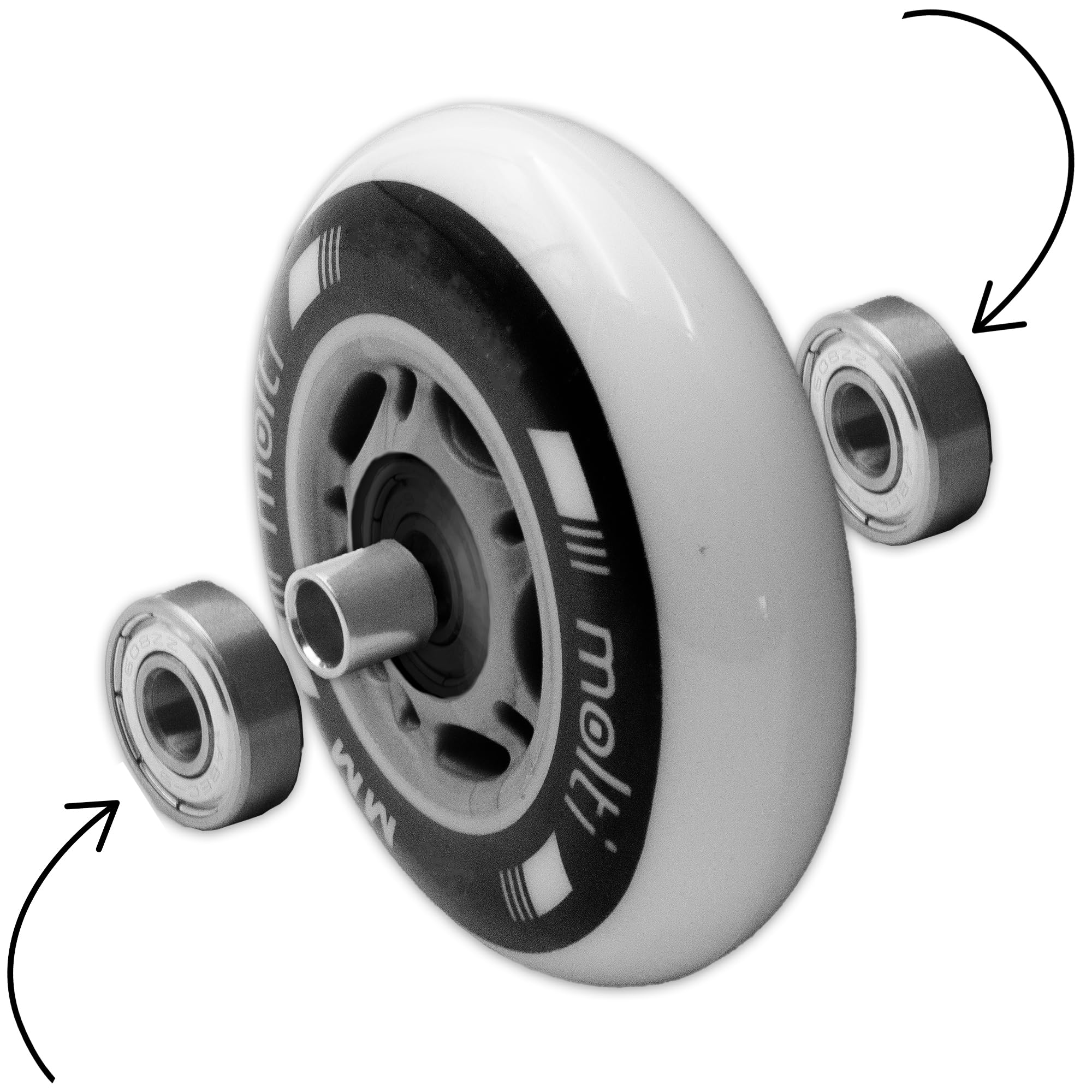 Wielen inline skates rollen PU 64mm / 82A 4 stuks ABEC9 lagers 8 st. Zwarte Nils