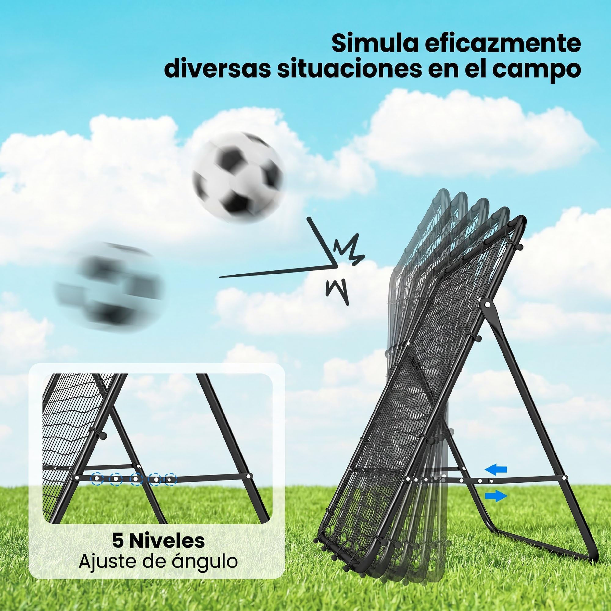 SPORTNOW Red de Rebote Plegable, Reboteador de Fútbol Ángulo Ajustable de 5 Niveles, con Tubo de Acero, Fácil de Instalar, para Entrenamiento de Fútbol, 120x73x112 cm, Negro