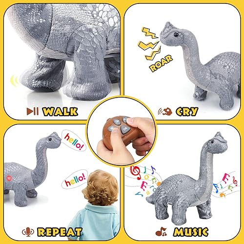 Miniatura 2 de TOY Life Dinosaurios a control remoto – Electrónico para caminar, brontosaurio de peluche y animal de peluche, dinosaurio RC regalo para niños de 3
