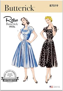 Butterick B7019R5 Misses Vintage 1950s Dress Sewing Pattern Packet, Design Code B7019, Sizes 14-16-18-20-22