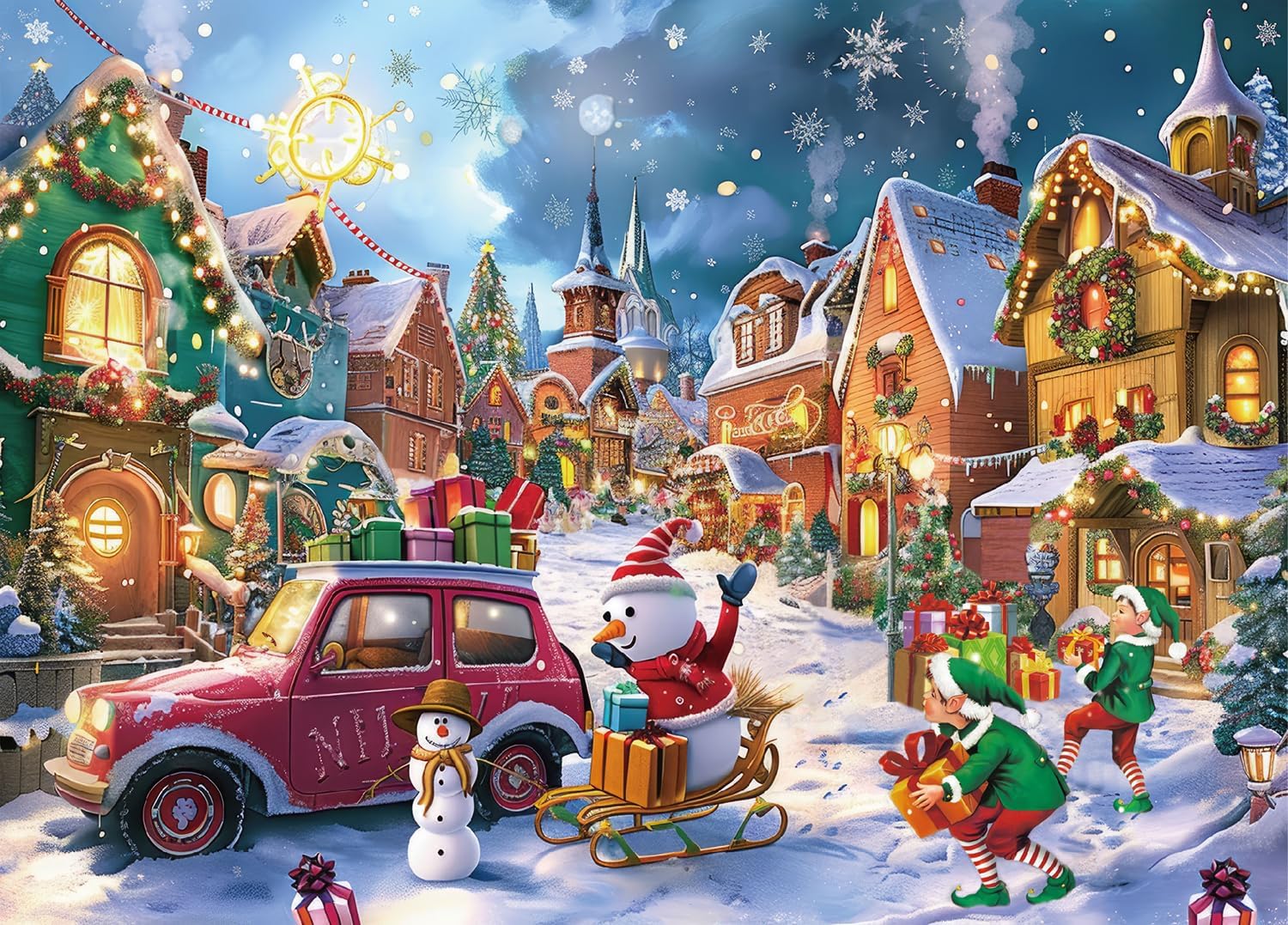 1000 Piece Jigsaw Puzzles for Adult Kids Cute Dog Jigsaw Puzzle Christmas Company Snowman,car Theme