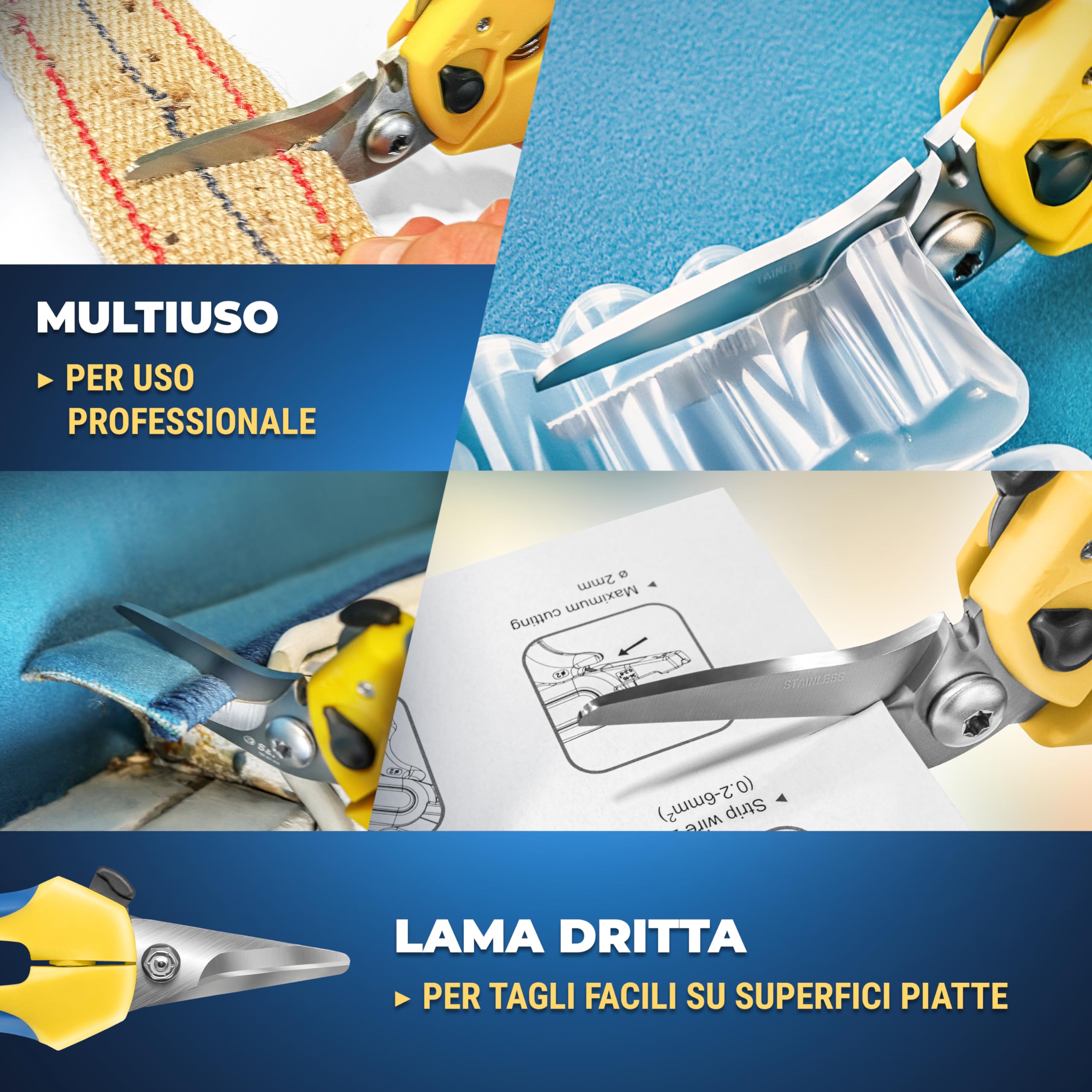 S&R Forbici Cesoie Bricolage Multiuso Acciaio Inox 19 cm Ultra Resistenti per Gomma Cavi e Tessuti con Lama Dritta (Jeans, Corde, Carta, Cartone, Plastica, Cuoio).