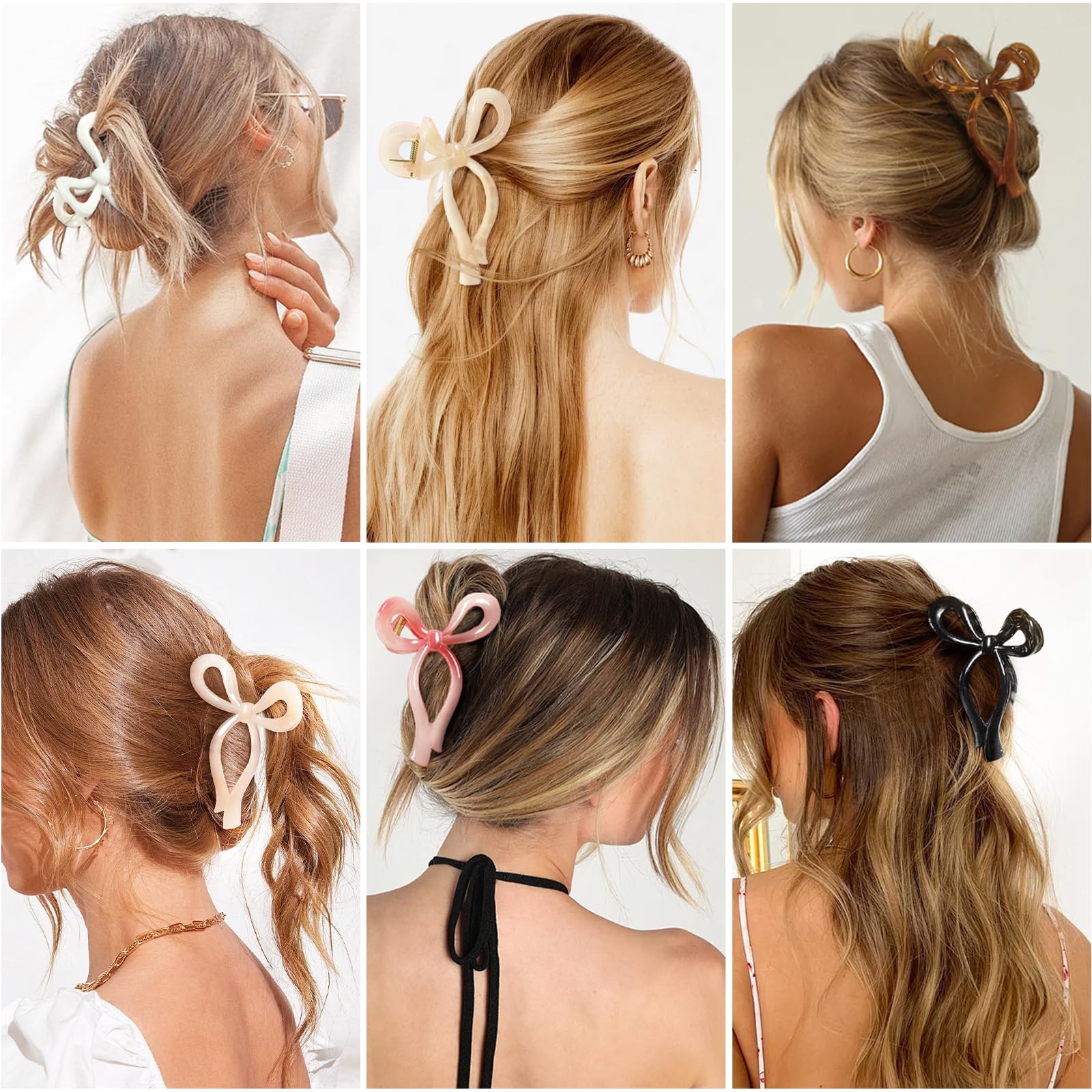 Hair Claw Clips for Thick Thin Hair 6Pcs Large Strong Hold Hair Claw Elegant Bow Hair Clips for Women and Girls Use Nonslip Hair Clamps Jaw Clips - Image 2