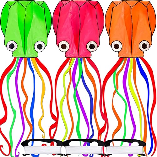 Octopus Kite 3 PACK Kites for Adults Easy To fly, 3D Beautiful Large Giant Kites with Kite String, Kites for Kids Easy to Fly Boys Girls Outdoor
