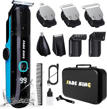 FADEKING Beard Trimmer for Men, Professional Hair Trimmer, Waterproof Electric Beard Trimmer Razor for Nose, Body, Face & Mustache, Cordless Hair Clippers, Grooming Gifts for Men Blue