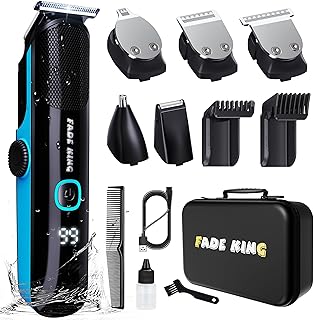 FADEKING Beard Trimmer for Men, Professional Hair Trimmer, Waterproof Electric Beard Trimmer Razor for Nose, Body, Face & Mustache, Cordless Hair Clippers, Grooming Gifts for Men (Blue)