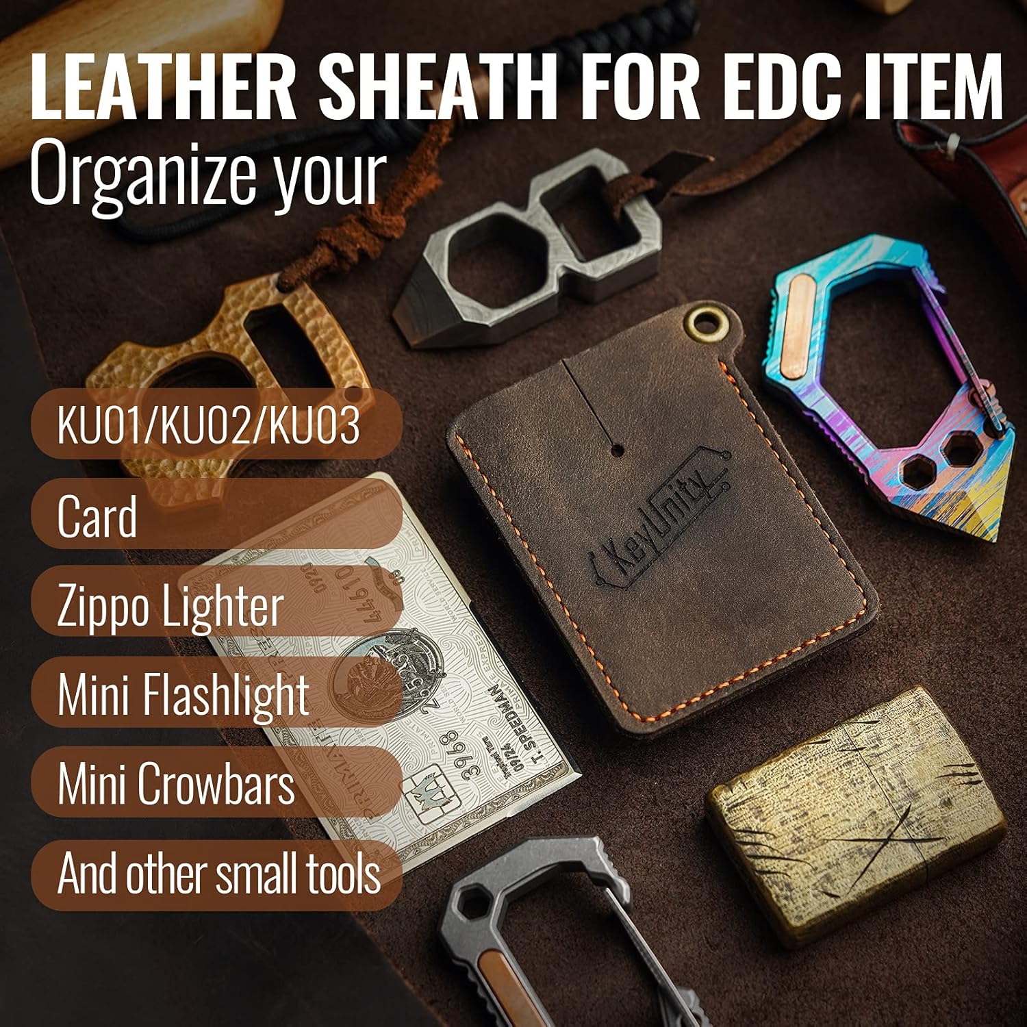 KeyUnity Leather Sheath EDC Pocket Organizer Hand Stitched Slip Pouch