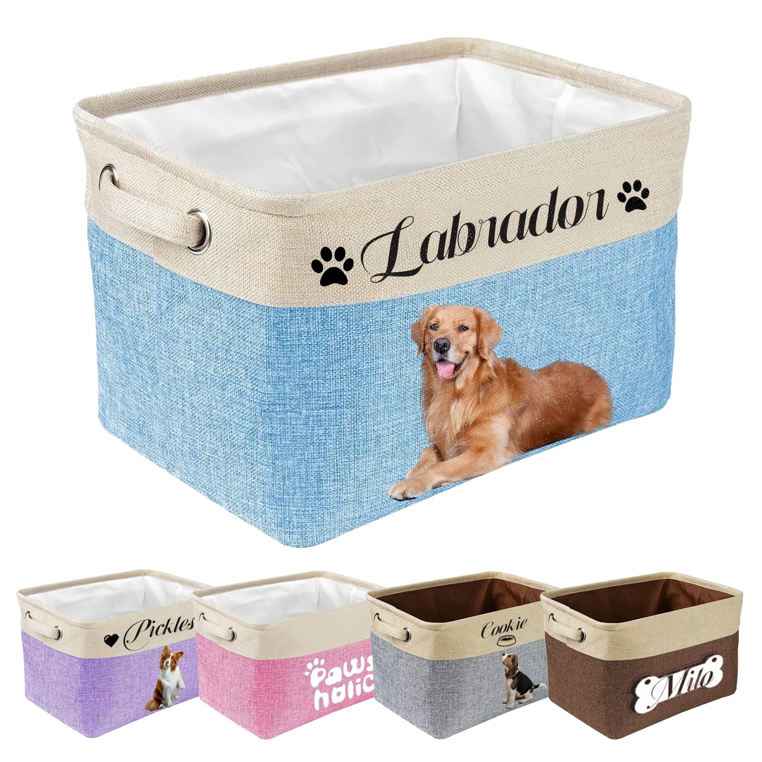 Custom Pet Storage Basket,Personalized Dog Toy Box Bin (blue)