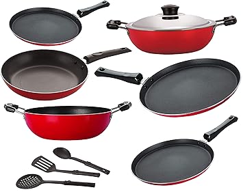 Nirlon Classic Range Non Stick Aluminium Gas Compatible Cookware Utensils Combo Set Offer [FT13_FT12_KD13_DKDB_FT11_TP24_3SPN]