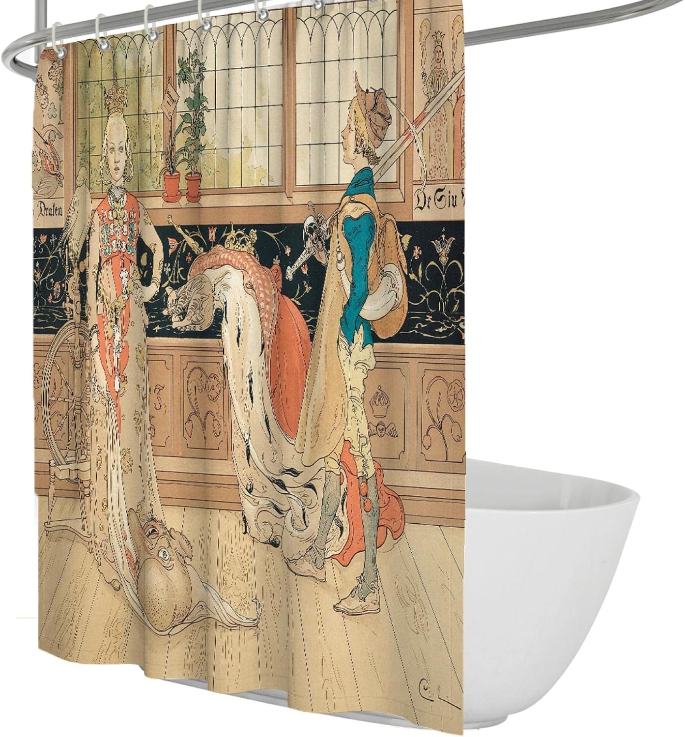 Rustic Shower Curtain Liner Carl Larsson Kids Playing Vintage Bath Curtain with Hooks for Hotel Decor Washable Privacy Bathroom Curtain W78 x L84(in)