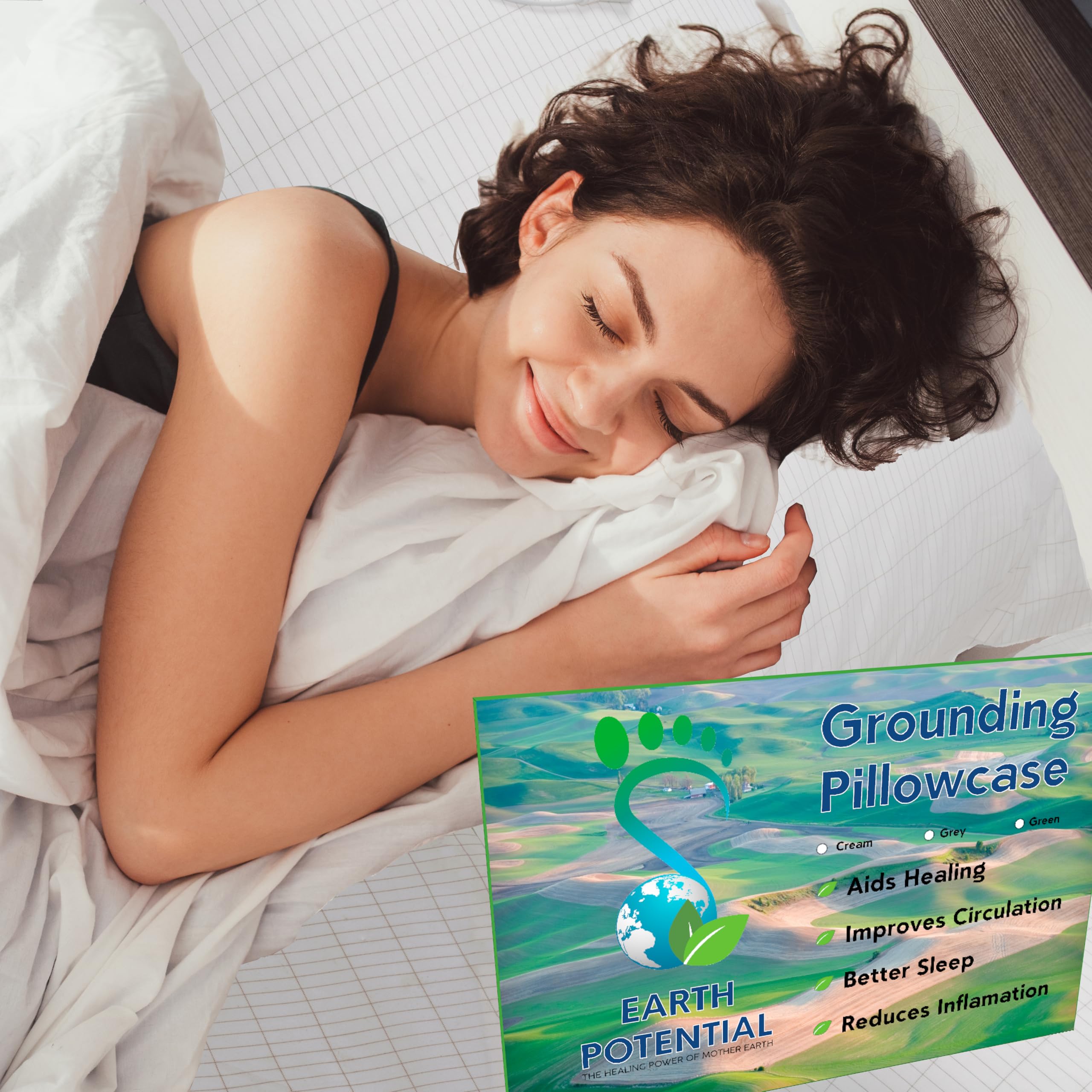Earth Potential Cream Earthing Grounding Pillowcase – Made From 95% Cotton And 5% Soft Silver Thread To Fit A Standard Uk Pillow - Supplied Complete With A 5M Cable And Uk Double Outlet Grounding Plug, By