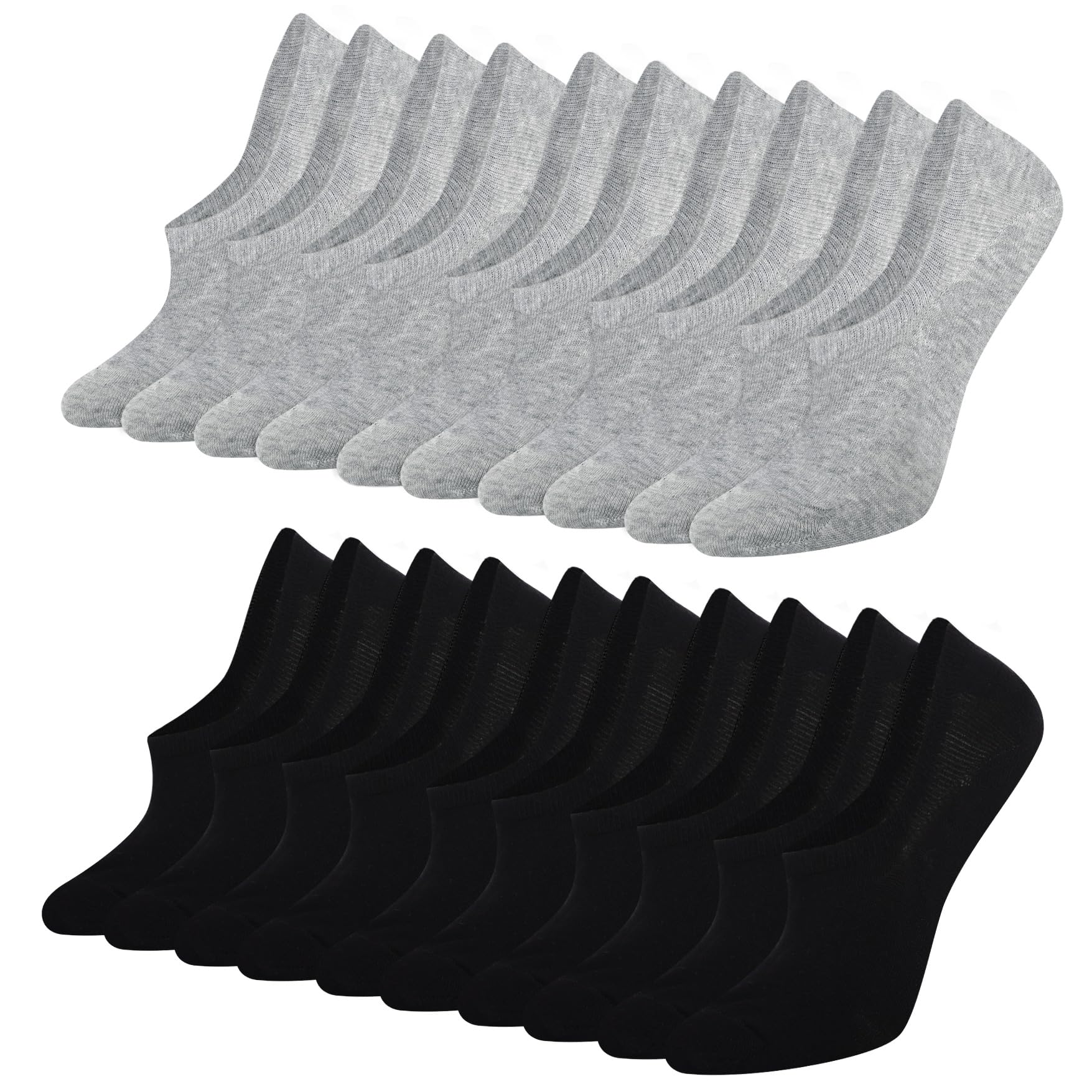 Blu Ninfee Sneaker Socken Damen Füsslinge Herren 10 Paar, Füßlinge mit Rutschfest Silikon, Unsichtbare Sneakersocken, Atmungsaktive Kurzsocken No Show Socken Schwarz Weiß