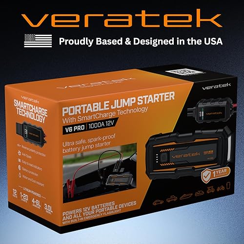 Miniatura 2 de V6 PRO - Arrancador portátil de 1000 A, 12 V, batería de coche de 1000 A, banco de energía de 10000 mAh, linterna LED para automóviles, SUV,