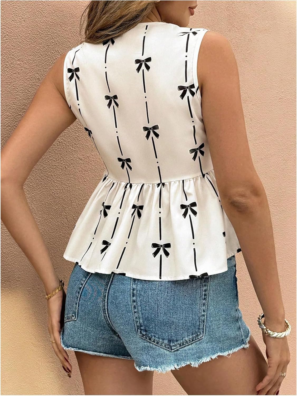 SweatyRocks Women's Bow Tie Front Tank Top Sleeveless Y2k Ruffle Peplum V Neck Crop Tops - Image 2