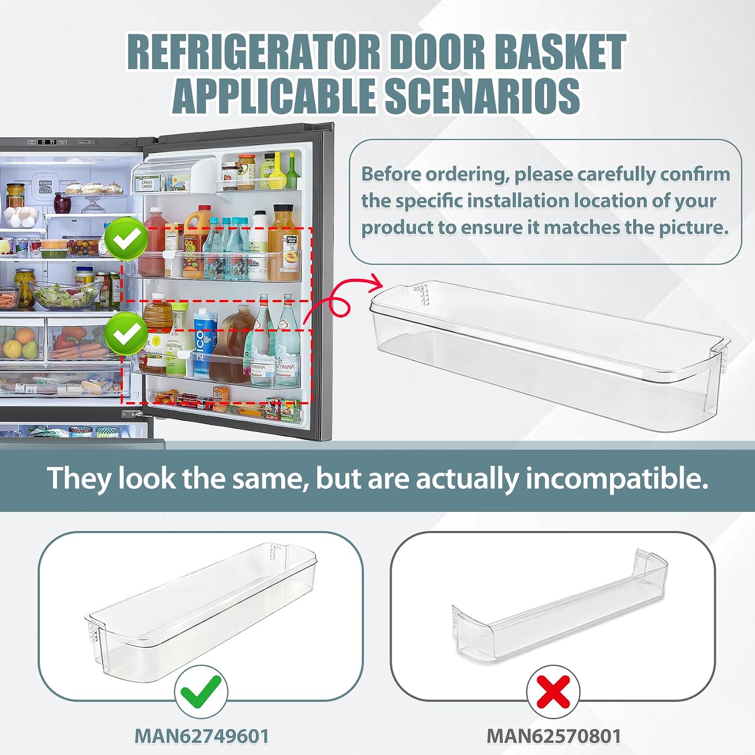 Upgraded MAN62749601 Refrigerator Door Basket for LG LDC24370ST LDCS24223S LBC24360ST Kenmore 79579042310 79579043310 Fridge Door Shelf Bin, Replaces EAP10066452 MAN627496 PS10066452 AP5957271 3194321