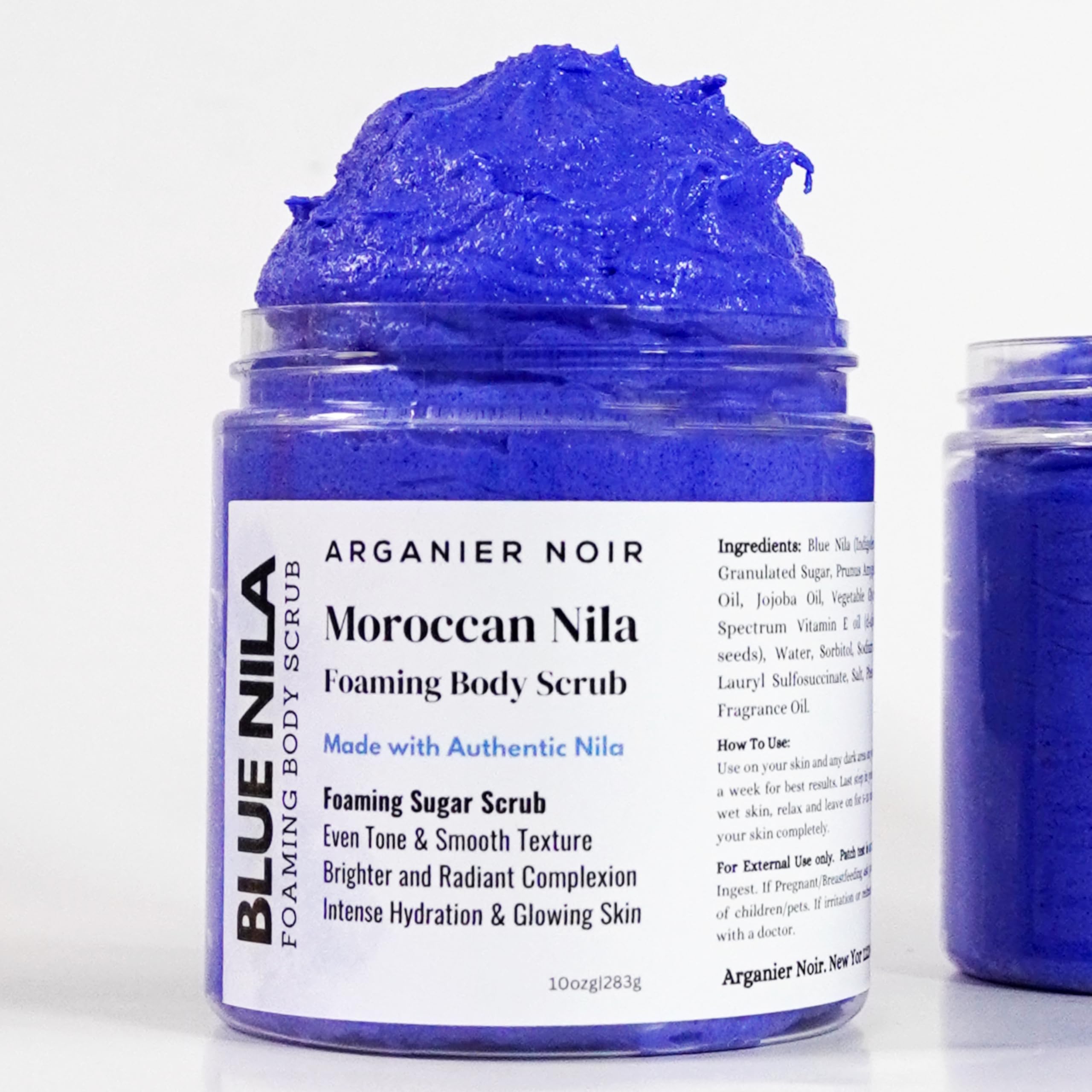 Blue Nila Whipped Sugar Scrub 2 in 1 Soap + Scrub made with Pure Moroccan Nila deeply Clean the Skin, Gently Exfoliate and Even Skin Tone.