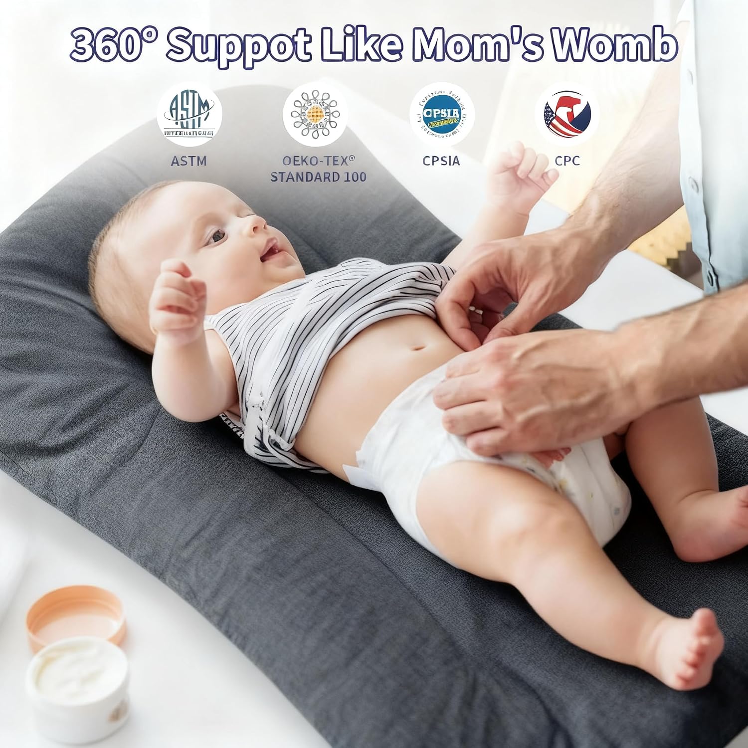 Baby Lounger for Newborn,Baby Play Mat Soft Cotton Breathable for Playtime & Awake-Time,Flat Babies Essentials Gifts 0-12 Months Home Travel(Dark Gray)