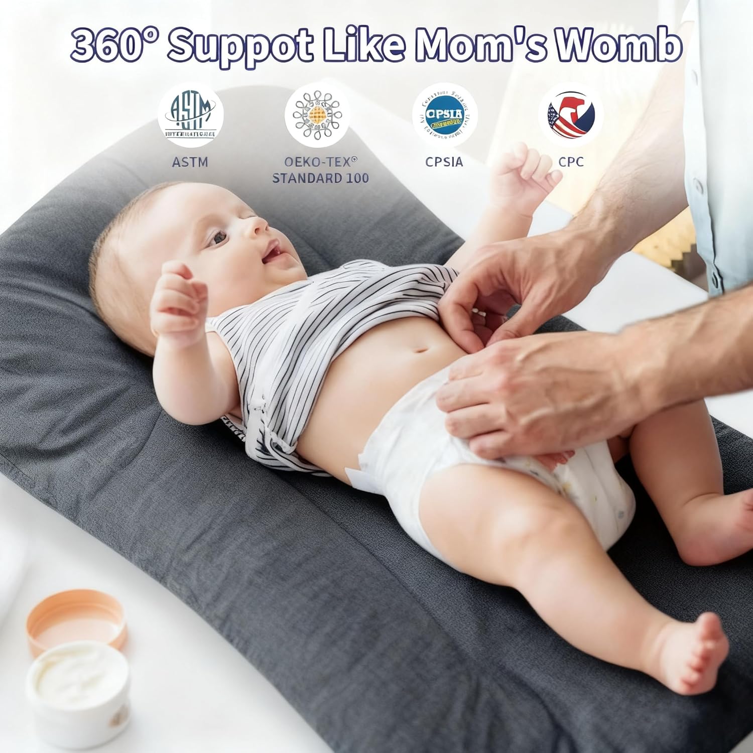 100% Cotton Baby Lounger for Newborn,Baby Play Mat,Tummy Time Mat with Cover for 0-24 Months Newborn Baby,Washable Play Gym Mats for Home Travel-Dark Grey
