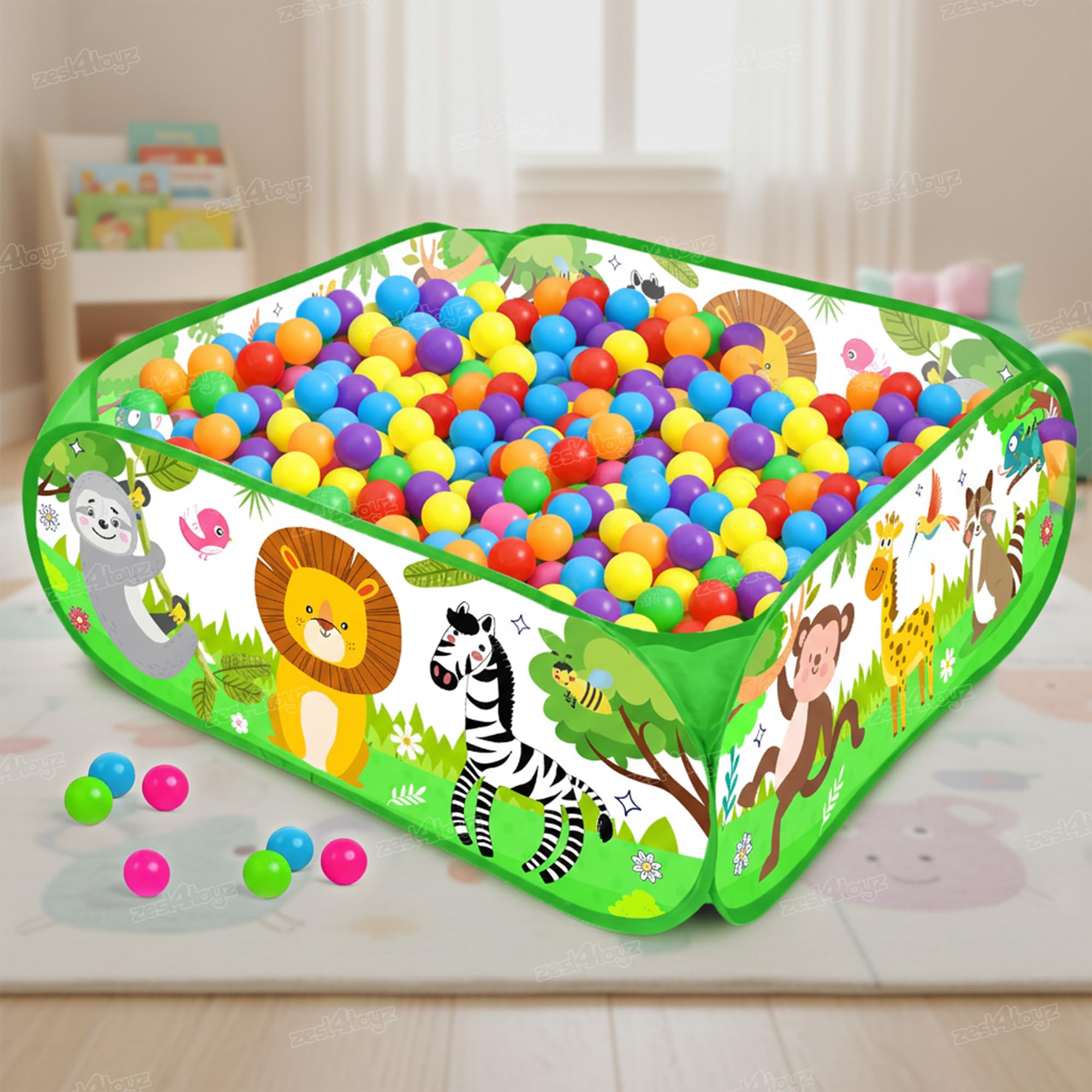 Zest 4 Toyz Ball Pool for Kids Ball Pit Foldable Ball Play Pool Ball Tub Play Pool Indoor and Outdoor Playpen for Toddler Boys and Girls (20 Balls Included) - Zoo Themed-image-9