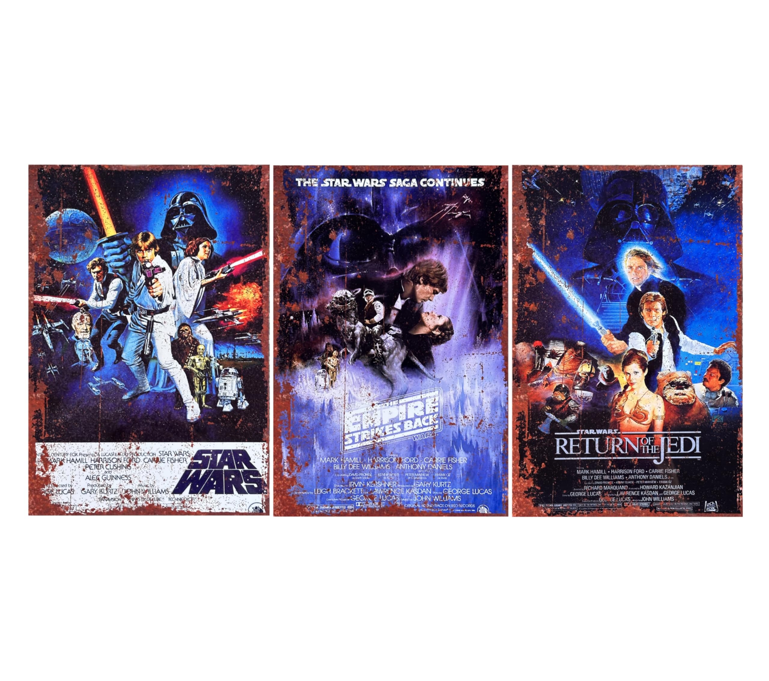 Vintage Metal Star Wars Signs (Set of 3) - 30cm x 20cm - Classic Trilogy Set, Glossy, Man Cave