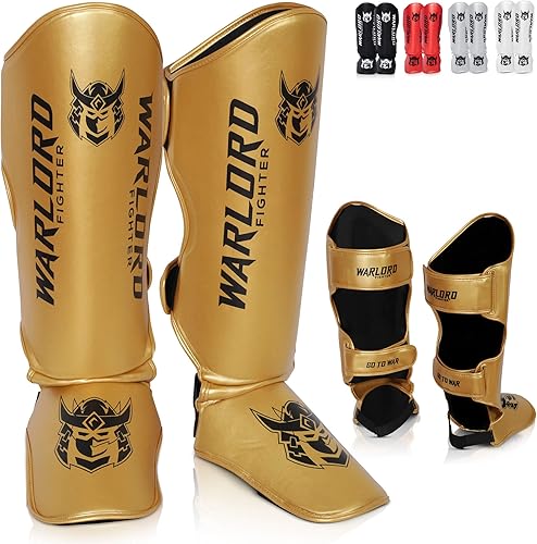 WARLORD Espinilleras Pro Muay Thai para hombre, equipo de MMA, espinilleras de kickboxing, equipo de entrenamiento de MMA, almohadillas de Muay