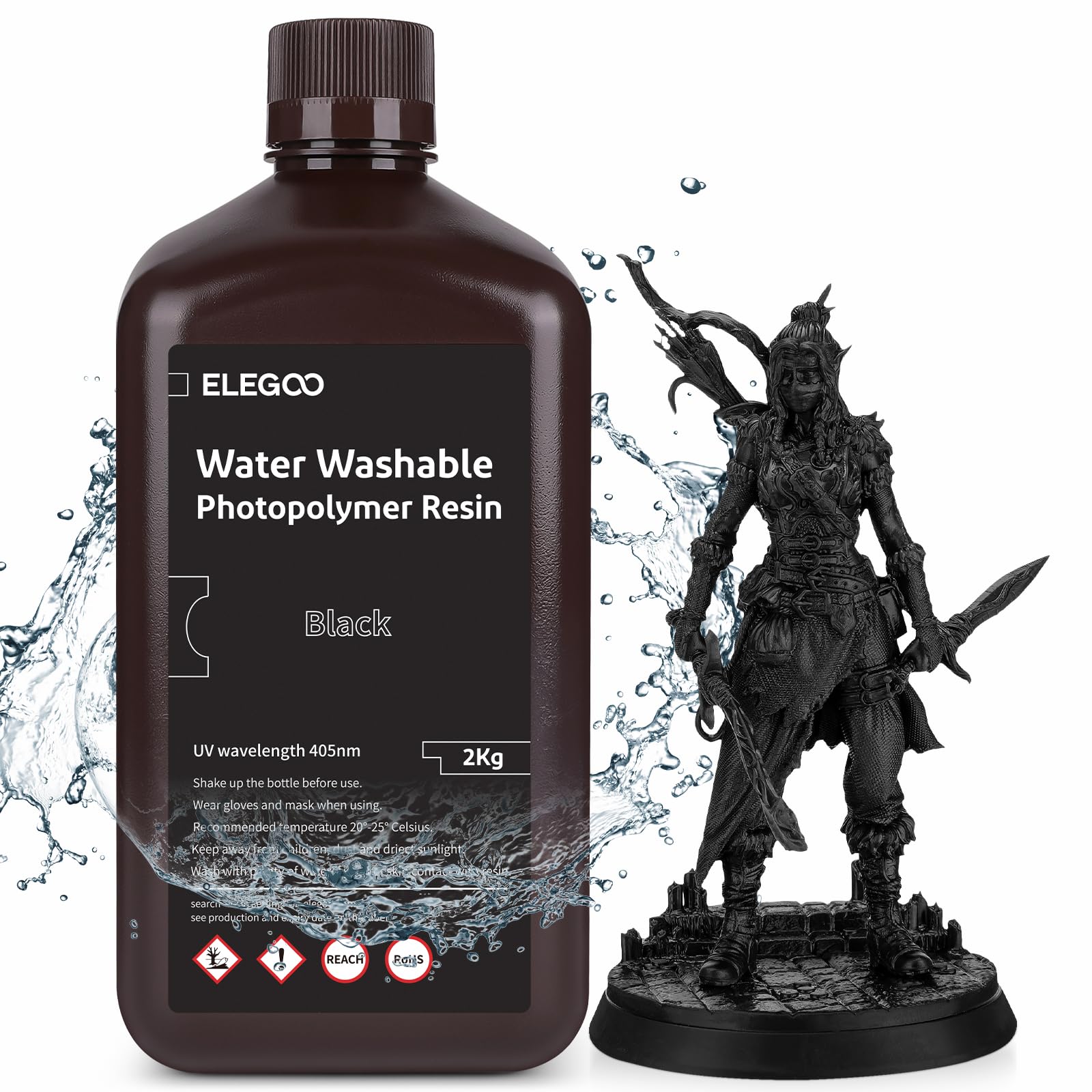 ELEGOO Stampante 3D Lavabile in Acqua Resina UV 405 nm Resina Standard Fotopolimerizzante Rapido per Stampante 3D LCD/DLP/SLA Nero 2000G
