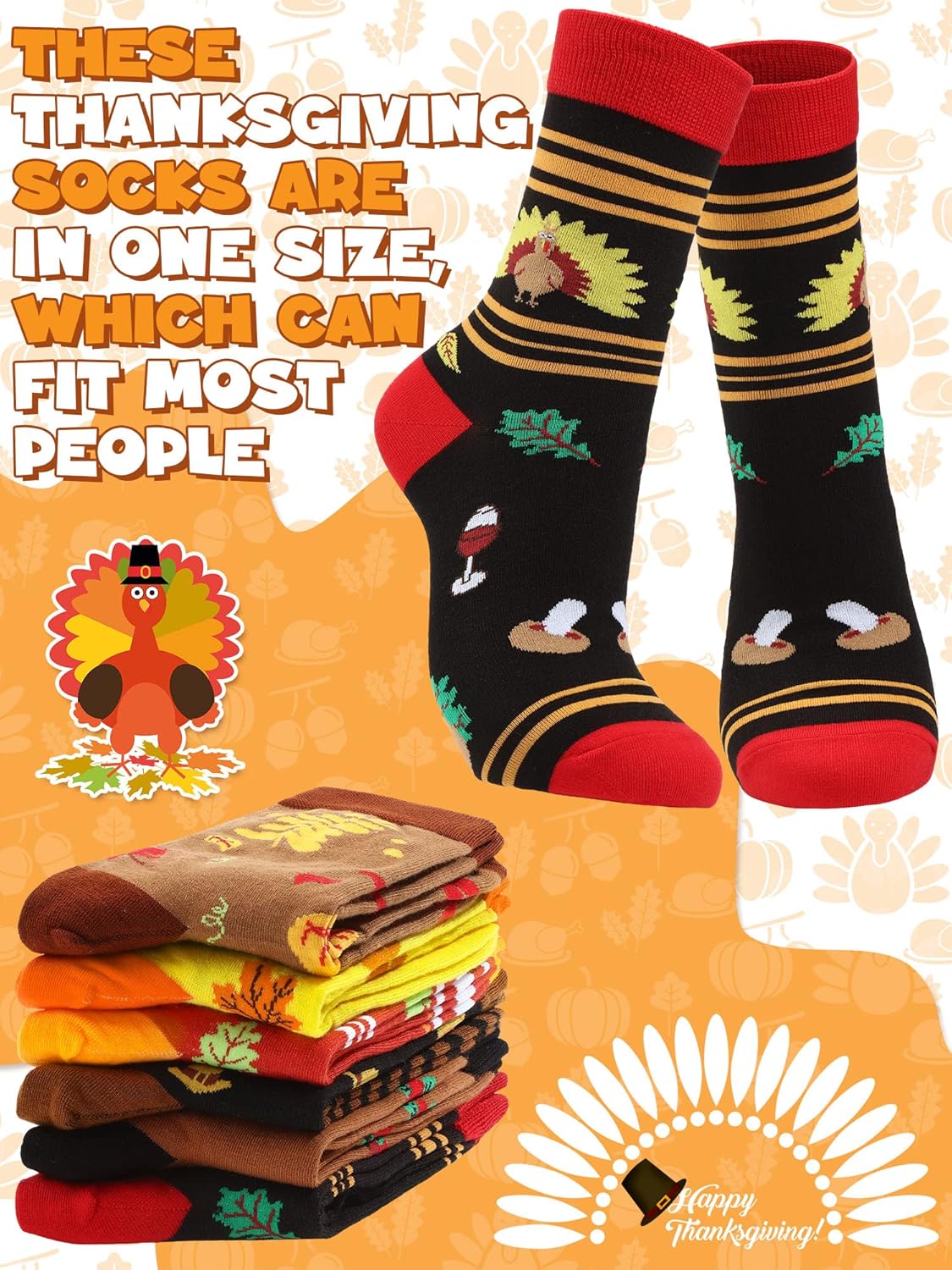 Zhanmai 6 Pairs Thanksgiving Socks Fall Autumn Socks Bulk Harvest Novelty Fuzzy Stocking Unisex Turkey Pumpkin Stocking Thanksgiving Harvest Themed Funny Gifts for Adult Men Women - Image 3