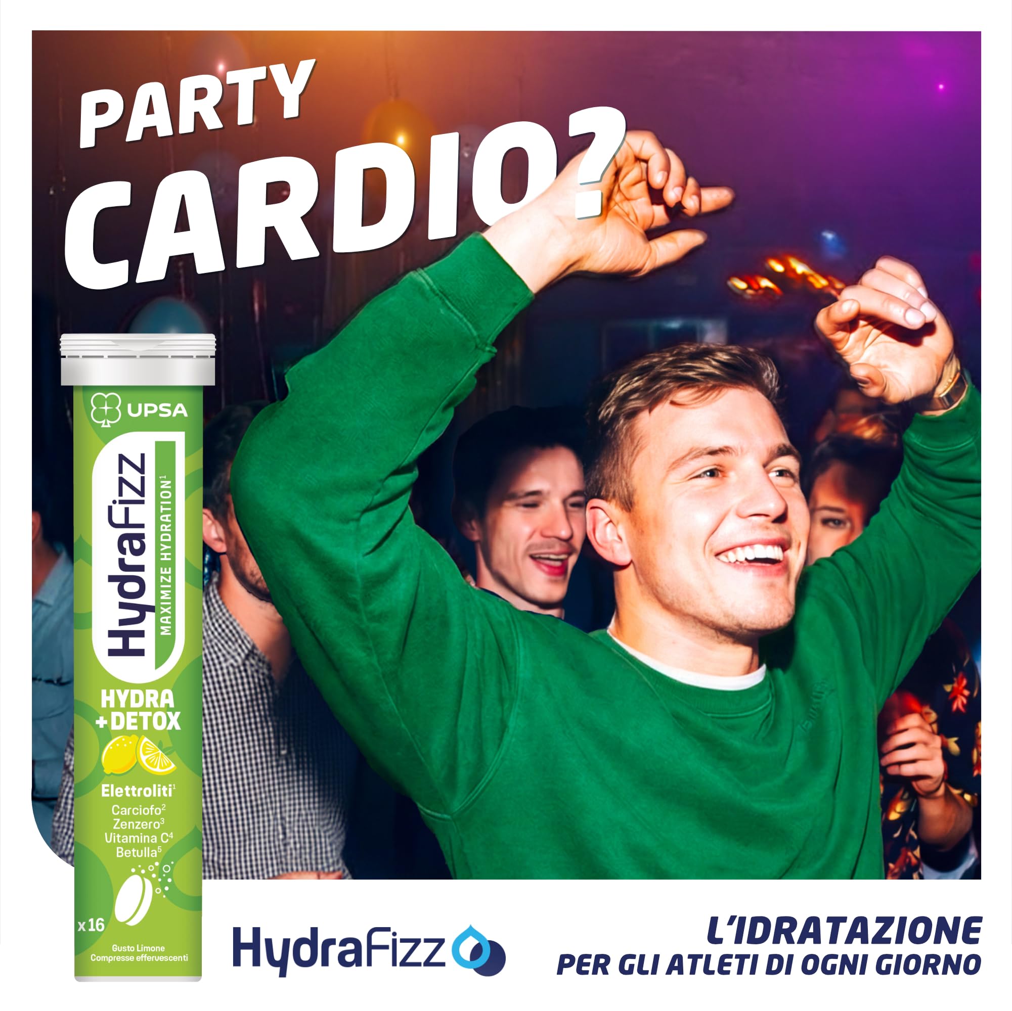 UPSA Hydrafizz Detox, 16 Compresse Effervescenti, Integratore Alimentare con Elettroliti, Carciofo e Zenzero, Gusto Limone, Idratazione e Depurazione, aiuta a ridurre Stanchezza