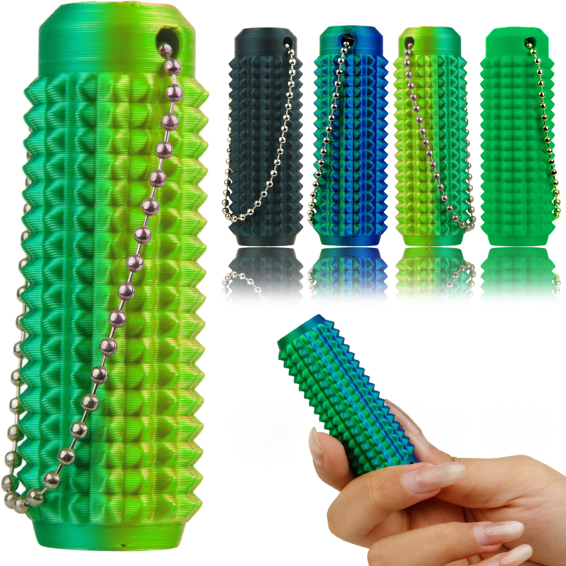 4 pcs little ouchies pain fidget toy, pocket mini pain stim fidget toys for office workers to stress relief, 3d printed spiky grippie stim keychain (mix green)