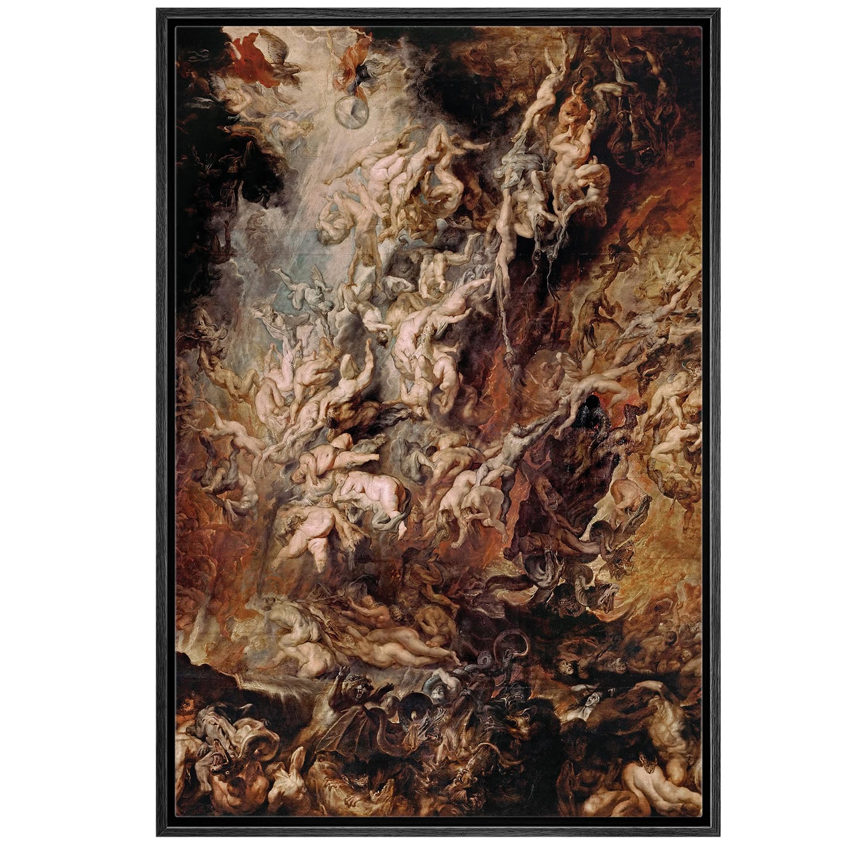 wall26 - Oil Painting of Fall of The Rebel Angels by Peter Paul Rubens - Baroque Style - Hell, Heaven, Catholic, Christianity - Framed Canvas Art Home Art - 24